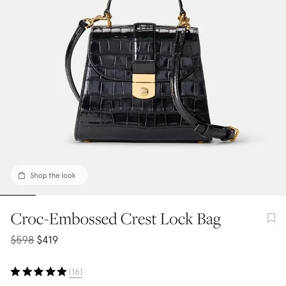 Veronica Beard Croc-Embossed Crest Lock Bag - Picture 2 of 12